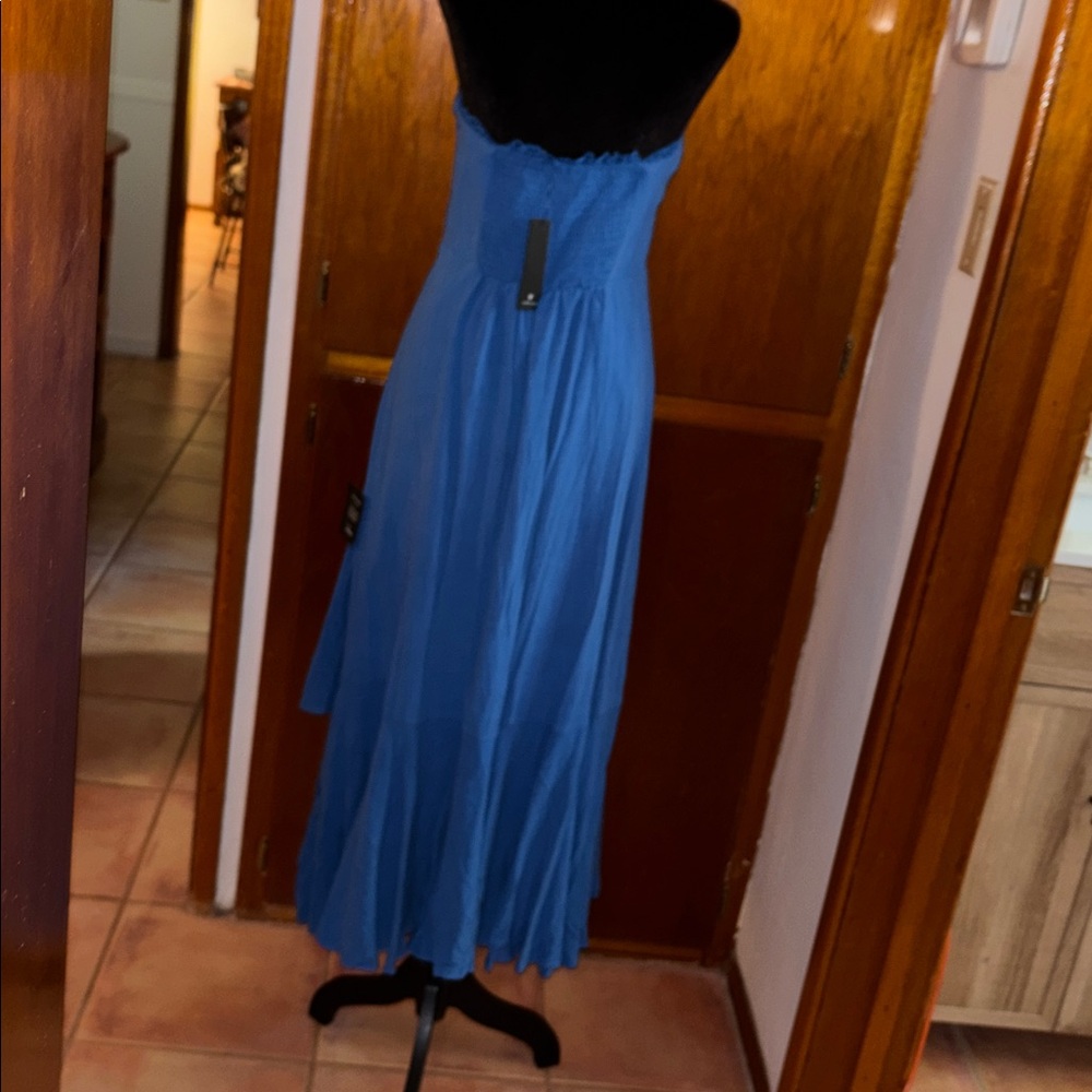 Lulu's Strapless Royal Blue Ruffle Midi Dress - Picture 6 of 9